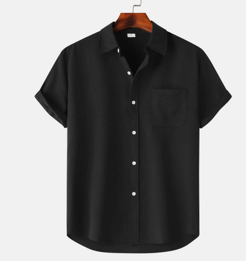 Summer Solid Color Short Sleeved Button up Men's Shirt Men's Clothing